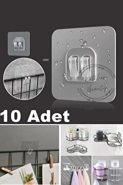 Kitchen Beauty 10 Adet Süper Güçlü Kendinden Yapışkanlı Raf Çerçeve Tutucu Kanca Askı