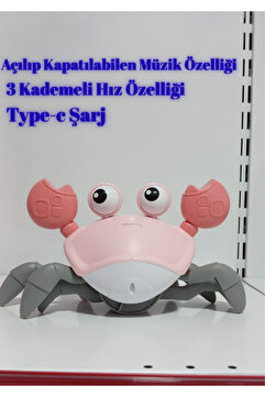 Boratila Toys Emeklemeye Yardımcı 3 Hız Kademeli Kapatıp Açılabilen Müzikli Sensörlü Şarjlı(PEMBE)Yengeç Oyuncak