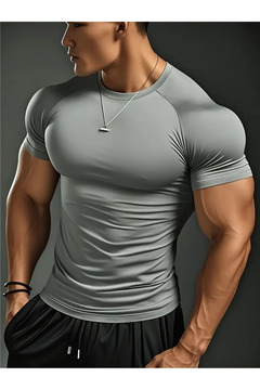 Genel Markalar Kısa Kol Fitness Body Gym Body Sporcu Kısa Kol Fitness Body KOYU GÜMÜŞ GRİ