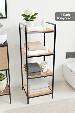 Meleni Home 4 Katlı Ahşap Banyo Rafı - Banyo Düzenleyici Havluluk Organizer Çok Amaçlı Dolap Banyo Dolabı