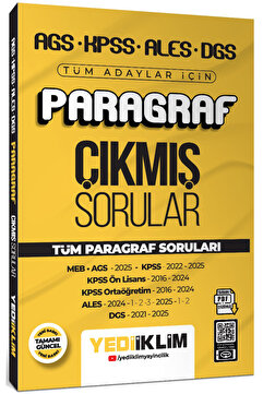 Yediiklim Yayınları 2026 AGS KPSS ALES DGS Tüm Adaylar İçin Paragraf Tamamı PDF Çözümlü Çıkmış Sorular