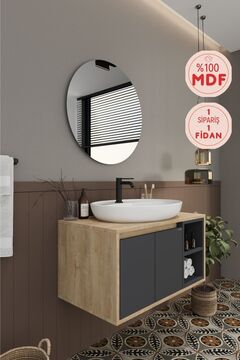 BALNEOM Gül 80 Cm %100 Mdf Lavabolu Banyo Dolabı Ayna Alt Dolap Lavabo