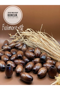 Fiolimore 20x30 mm Kahverengi Oval Ahşap Boncuk (13 Adet) Makrome Çanta Tasarım Tahta Boncuk Delik Çapı 7 mm