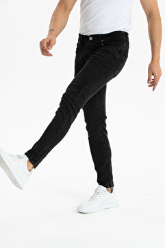 OneZero Erkek Kot Pantolon Siyah Tint Tırnaklı Dar Kesim Skinny Fit Lycralı Düğmeli Jeans