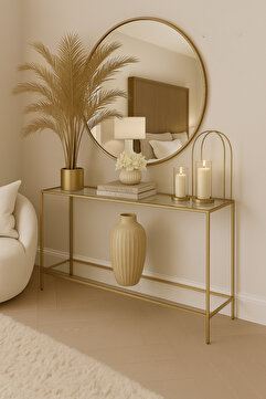Home Elegance Gold Dresuar Kahve Köşesi Modern Konsol 100 cm Şeffaf Cam