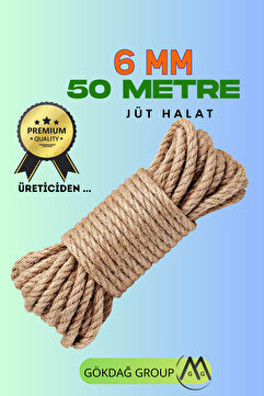 GÖKDAĞ GROUP 6 MM 50 Metre Jüt Halat Dekoratif Hasır İp Urgan Maket