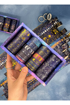 Kağıt Gemi Dükkan Astroloji ve Burçlar Temalı Altın ve Gümüş Yaldızlı 20’li Washi Bant 20X2m/Masking Tape/Desenli Bant