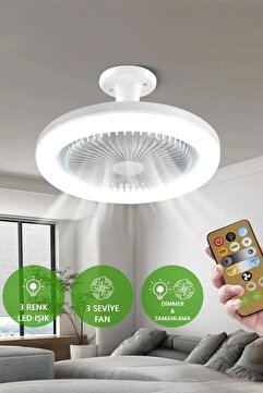 ADAL Vantilatör 3 Kademe Hız Dimlenebilir 3 Renk Led Işıklı Poyraz Kumandalı Sabit Fan Led Ampul 24cm