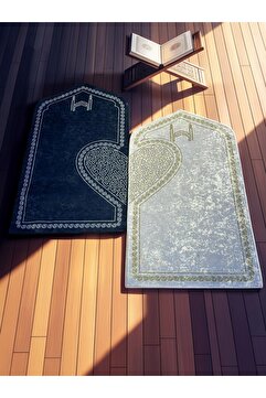 Kamex Dijital Baskı Kalpli Seccade Eşli Çift Gelin Damat Çeyizlik Namazlık 70*120