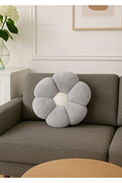 Plush Soft Papatya Dekoratif Peluş Ve Kırlent Yastık Minder Gri