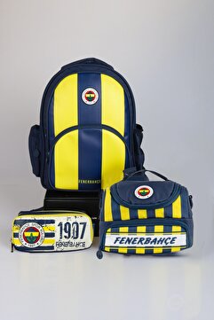 Fenerbahçe YENİ SEZON LİSANSLI ÇUBUKLU OKUL ÇANTASI,3 BÖLMELİ BESLENME ÇANTASI VE KALEM ÇANTASI SETİ