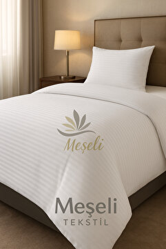 MEŞELİ TEKSTİL Otel Tipi Pamuk Saten Tek Kişilik Lüks Çizgili Otel Nevresimi (YORGAN KILIFI) 160x220 | Uzun Ömürlü