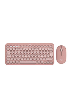 logitech Pebble Combo Çoklu Cihaz Özellikli Sessiz Kablosuz Türkçe Q Klavye ve Mouse Seti, Pembe 920-012247