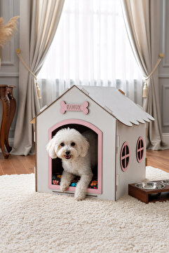 GOBYPET Ahşap Dekoratif Köpek Evi-Kulübesi, Küçük Irk Köpekler İçin Kulübe, Köpek Kulübesi Beyaz-Pembe