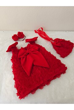 Elwirababyboutiqe kırmızı 3boyutlu güllü elbise