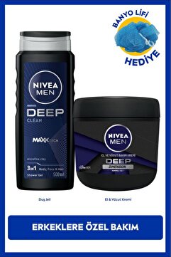 NIVEA MEN Erkek Deep Clean Duş Jeli 500ml ve Deep Nemlendirici Vücut Bakım Kremi 400ml, Erkeksi Koku