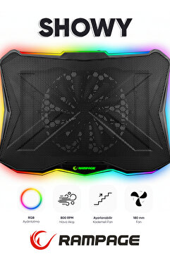 Rampage Ad-Rc8 Showy 180mm Fan15-17.3 Rgb Notebook Soğutucu Stand Laptop Soğutucu Gaming