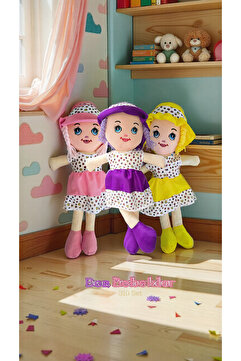 RUYALAR BEBEK 3lü Set Mor-Sarı-Pembe Bez Bebek Peluş Oyuncak Hediyelik Oyuncak Bebek 50cm Bez Bebekler