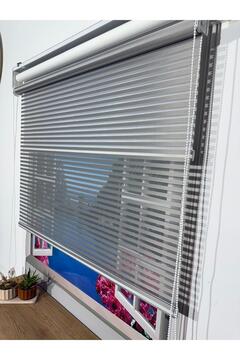winella Çiftli Sistem Gri Çizgili Tül Ve Stor Perde