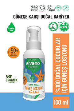 Siveno %100 Doğal Çocuk Güneş Losyon Leke Karşıtı Antioksidan Nemlendirici Vegan SPF 50+ UVA UVB 100 ml