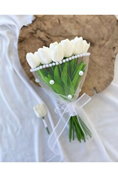 Diana Accessory Islak Lale Buket’i Yaka Çiçeği 11 Adet Sararmaz İnci BUKET İNCİ LALE
