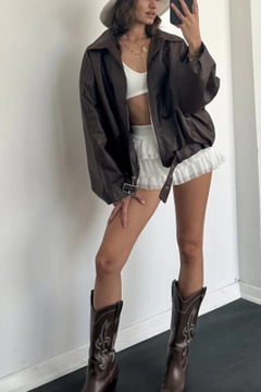 Jaglion Luvren Acı Kahve Street Style Bomber ZR Deri Ceket