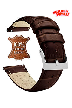 onlinekordon ⌚ 22mm Kahverengi Krokodil Desenli Hakiki Tek Parça Deri Saat Kordonu Kayışı 46mm