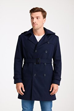 İLKCET MODA Erkek Lacivert Su Geçirmez Regular Trençkot