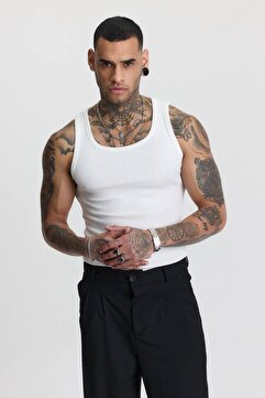 İLKCET MODA Premium Fitilli Slim Fit Beyaz Esnek Erkek Spor Atlet