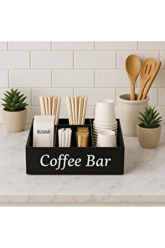 decorelax 5 Bölmeli Tezgahüstü Kahve, Şeker ve Karıştırıcı Organizer Model 2 Siyah