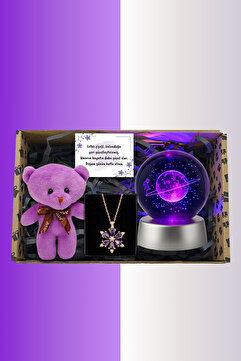 Zemtigo Kutulu Ayıcıklı Renk Değiştiren Led Işıklı Cam Satürn Kız Küre Ay Lamba Lotus Kamelya Çiçeği Kolye