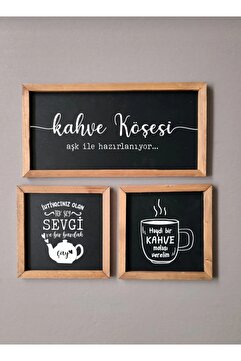 Genel Markalar Kahve Köşesi ve Çay Köşesi 3'lü Ahşap Kahve Çay Seti Kahve Köşesi Tablo