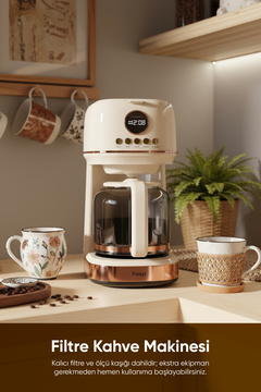 Fressi Dijital Göstergeli Krem 2 In 1 Filtre Kahve Ve Çay Demleme Makinesi FR-FC09 Velluto