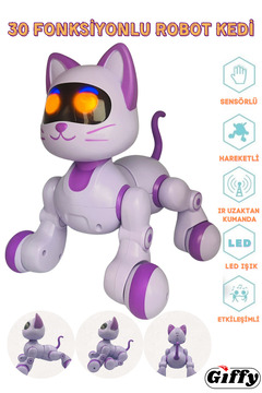 welcomein Oyuncak 30 Fonksiyonlu Uzaktan Kumandalı Şarjlı Sesli Işıklı Dokunma Algılama&Programlama Robot Kedi