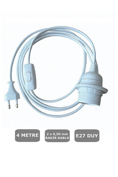 CONANA E27 Duylu 4 Metre Arapuarlı (Aç Kapat Anahtar) Fişli Abajur Duyu Seyyar (2X0,50) (Beyaz) 65W