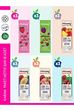 Mixmey Karma 3 Meyve Bar 18 Adet | Sağlıklı Atıştırmalıklar – Vegan, Glutensiz, Koruyucusuz 20gr X 18 Adet