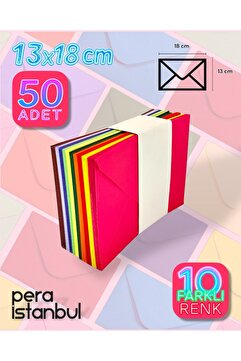 Pera İstanbul 50 Adet Karışık 10 Farklı Renk Hediye Doğum Günü Dilekleri Düğün Para Davetiye Mektup Kartpostal