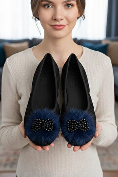 CEYDA SHOES Süslü Kadife Ev,hac, Umre Babeti, Hediye, Günlük Babet,tüylü Babet, Panduf, Patik, Gösteri Pisi Pisi