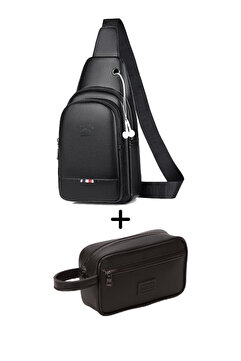 Newish Erkek Siyahı Çapraz Omuz Çantası Ve Portföy Clutch Traş Kozmetik Bakım Ve Günlük El Çantası