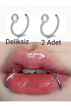 TakıConcept 2 Adet Çelik Deliksiz Dudak Piercing Fake Piercing