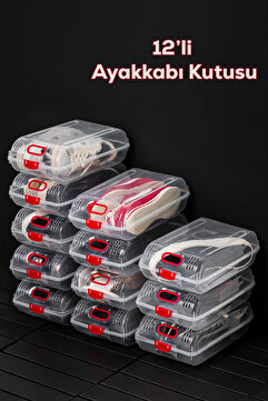Porsima 204 12lu Kadın, Çocuk Ayakkabı Saklama Kutusu-Şeffaf Pratik Ayakkabı Kabı Düzenleyici Saklama Seti