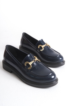 Shoesers Kadın Özel Tasarım Kalın Tabanlı Gold Tokalı Günlük Loafer Oxford Ayakkabı
