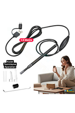 nelerbulurum Type C, Android, PC uyumlu 1.5 Metre Kablolu+ 1080p Kulak Temizleme Cihazı Kameralı 6 Led Işıklı