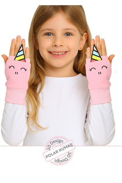 Casabony Unicorns 3d Nakışlı Polar Pembe Kız Çocuk Eldiven