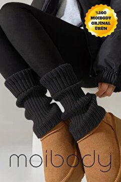 Moibody Original Premium Tozluk %100 Akrilik Triko Örgü Leg Warmer Ayak Isıtıcı Antrasit