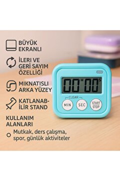 hediyeofisi Kronometreli Ders Çalışma Saati -Dijital Kronometre|Sesli Uyarı – Mıknatıslı & Masaüstü Zamanlayıcı