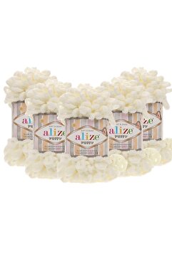 Alize ( 5 Adet ) El Örgü Ipliği Puffy 62 5'li Paket - 62 Açık Krem - 100 Gr. 9 Mt. Parmak Örgü Ipi Puffy