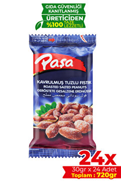 Paşa Kuruyemiş Kabuklu Kavrulmuş Tuzlu Fıstık 720 gr (24x30 gr), Tuzlu Yer Fıstığı