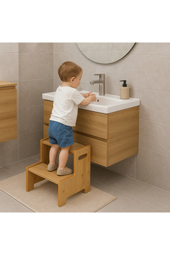 Jest Dekor Konsept MOMO Ahşap Basamak Tabure Çocuk Banyo Wc Lavabo Merdiven Yükseltici Eğitici Kaymaz Montessori