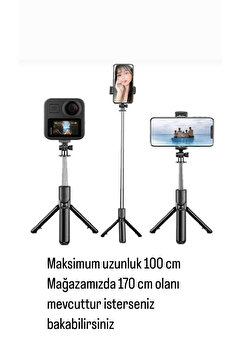 Twinix Siyah Kablosuz Kumandalı Telefon Selfie Çubuğu Monopod Ayaklı Tripod Bluetooth 100 Cm